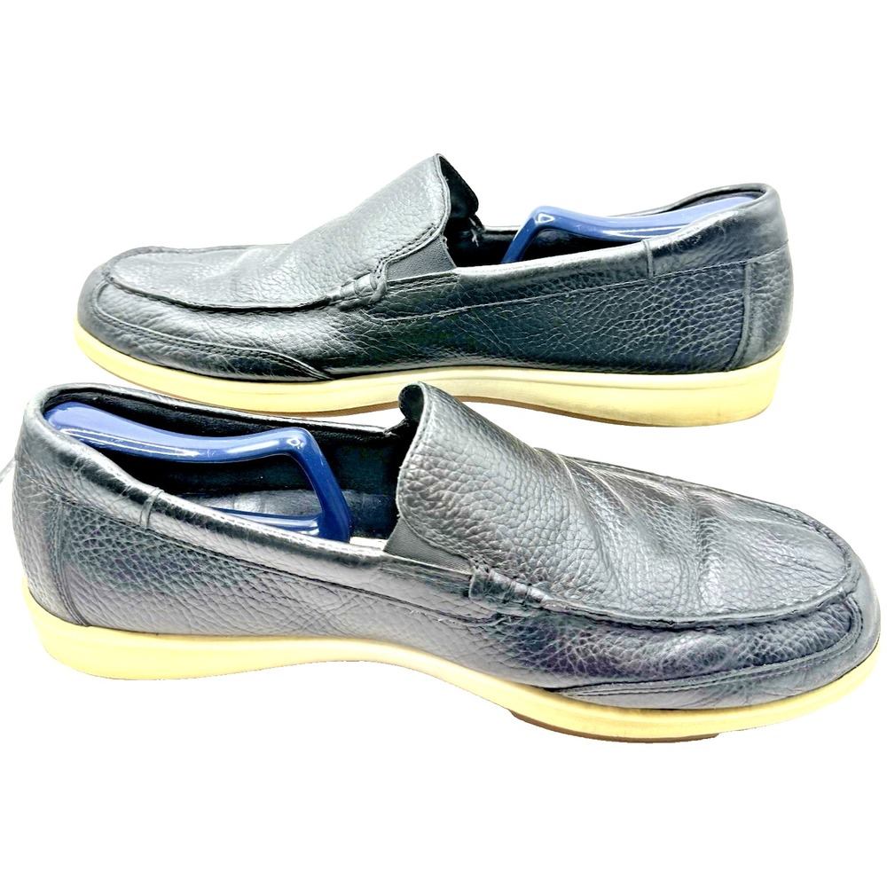 Cole Haan Grand Venetian Black Leather Slip On Loafer Logo Casual Shoe Mens 10.5